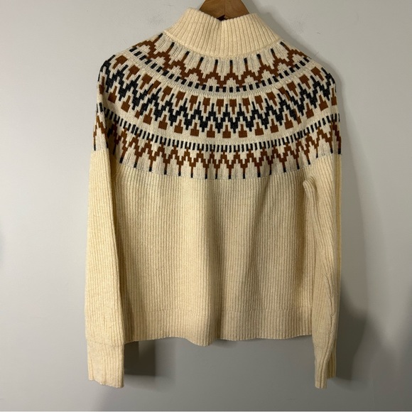 J. Crew Fair Isle Mockneck Pullover Sweater Neutral Cream Tan Wool Blend - Picture 6 of 9